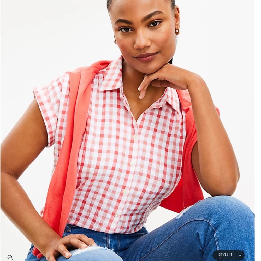 NWT LOFT Plaid Blouse Large #X